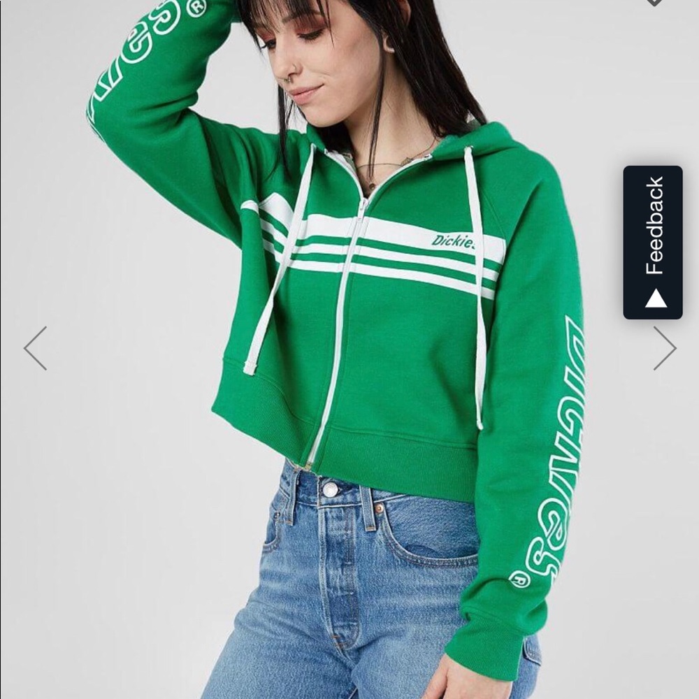 Dickies Striped Green Crop Hoodie Jacket XS